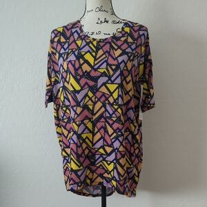 LuLaRoe Irma XXS Colorful Geometric Short Sleeve Top